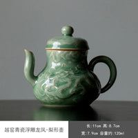 Théière céladon yue kiln dragon phénix relief filtre