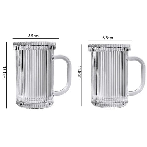 Tasse verre minimaliste avec couvercle et anse