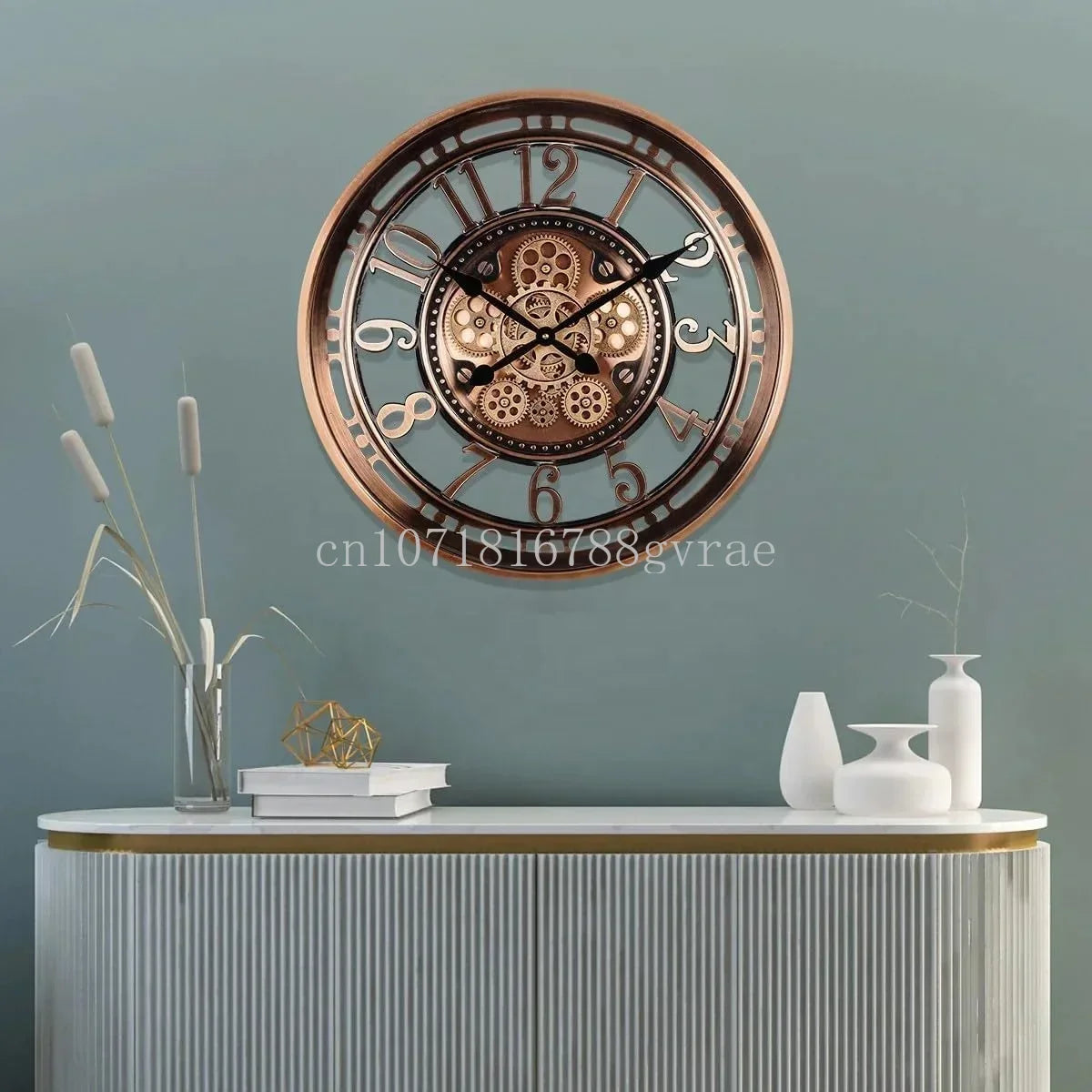 horloge murale industrielle en métal avec engrenages mobiles décorative - vue 5 sur 14