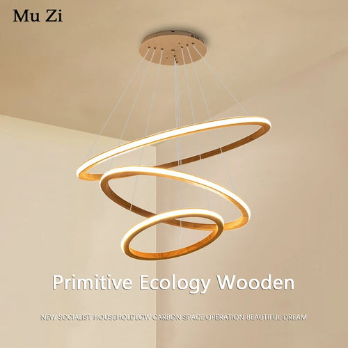 suspension moderne en bois avec lustre rond design lumineux