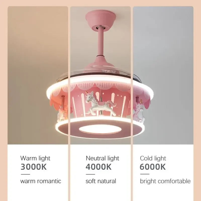 lampe de plafond led carrousel créative pour filles - vue 6 sur 8