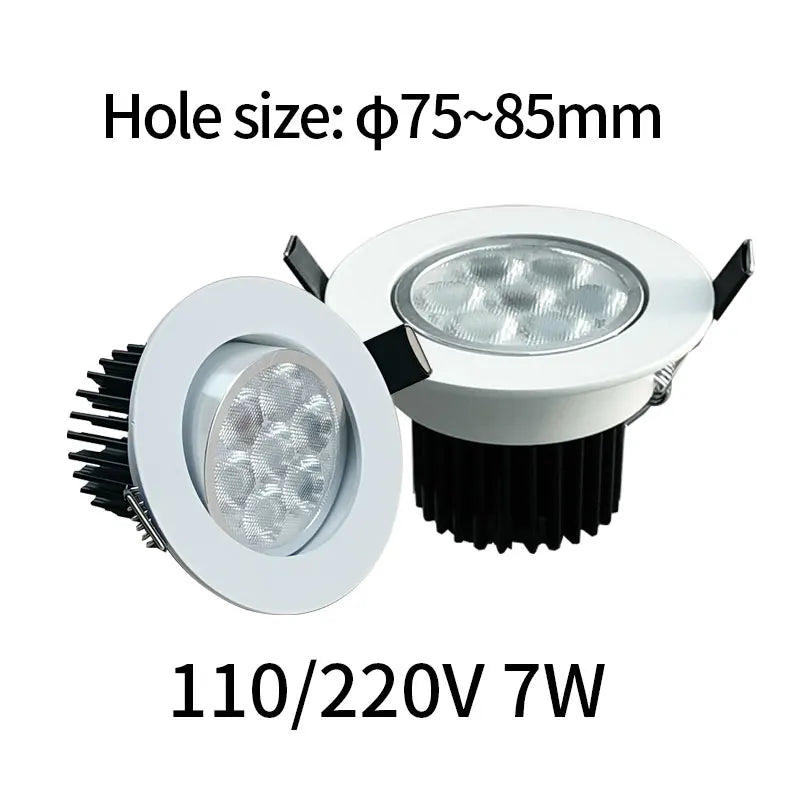 Embedded mini spotlight with driver kit, LED ceiling light, indoor downlight, 7W, 110V, 220V, 75mm~85mm hole
