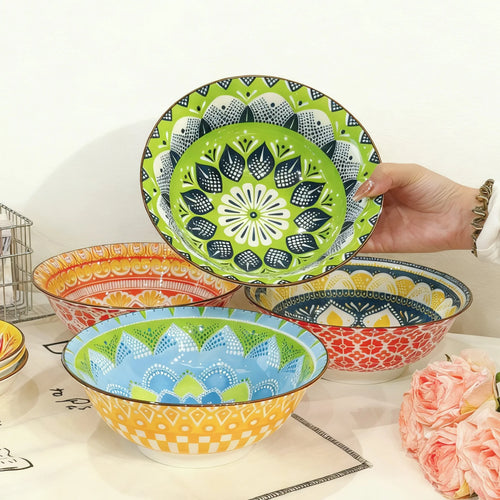 ensemble 4 bols ceramique boheme motifs soupe 20cm