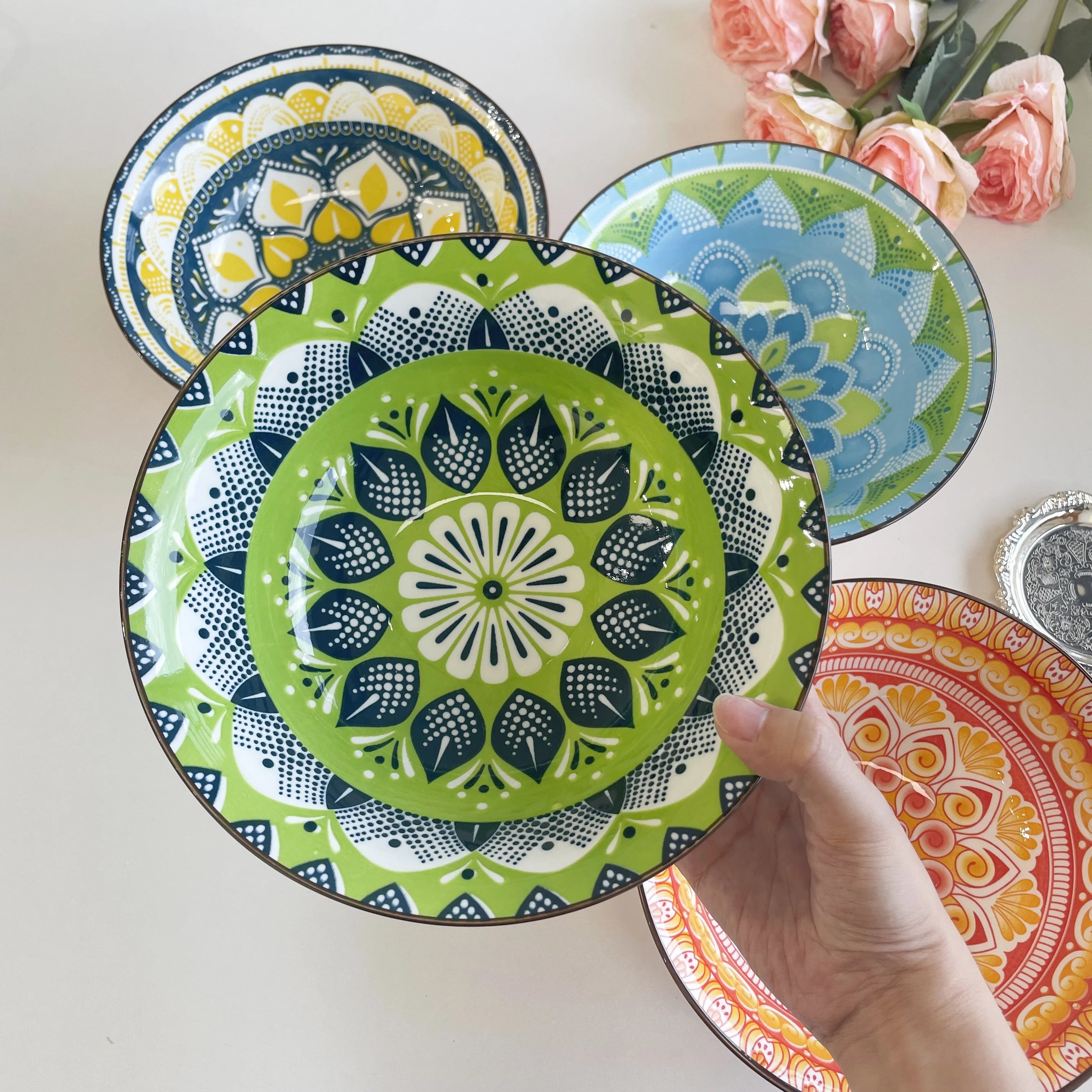 ensemble 4 bols ceramique boheme motifs soupe 20cm - vue 4 sur 7