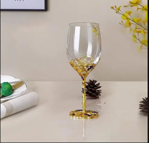 Verres à vin cristal émaillé style floral décoratif