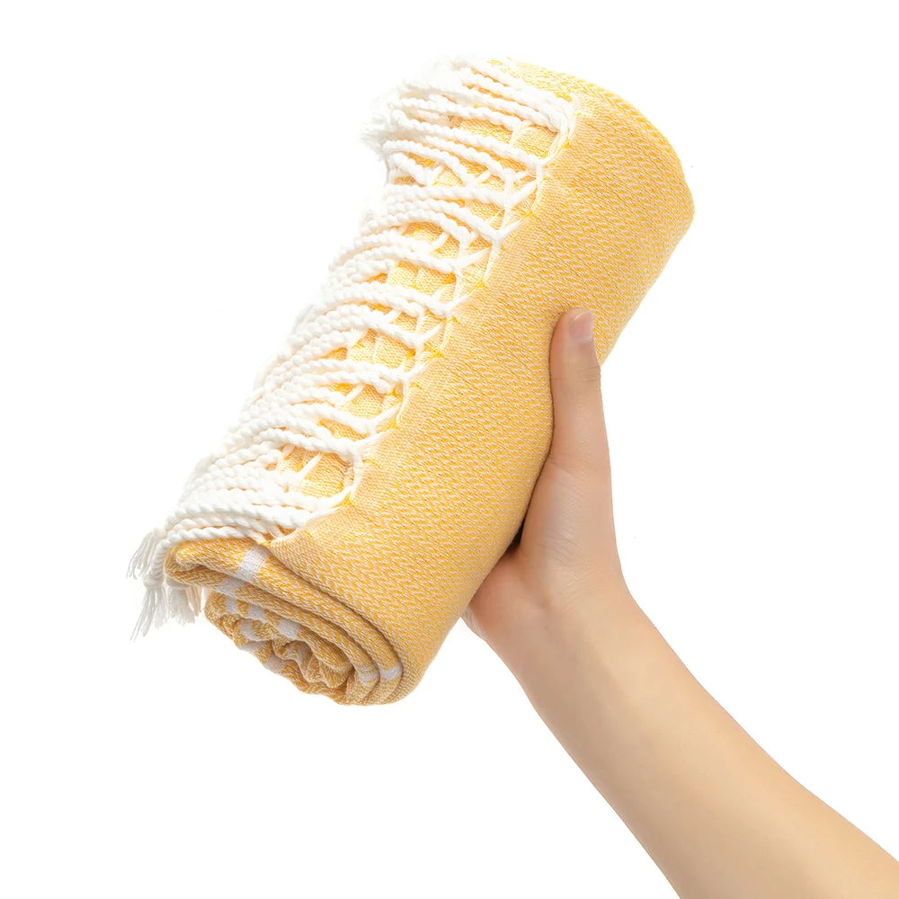 Serviette de plage turque rayures franges coton absorbante - vue 5 sur 7