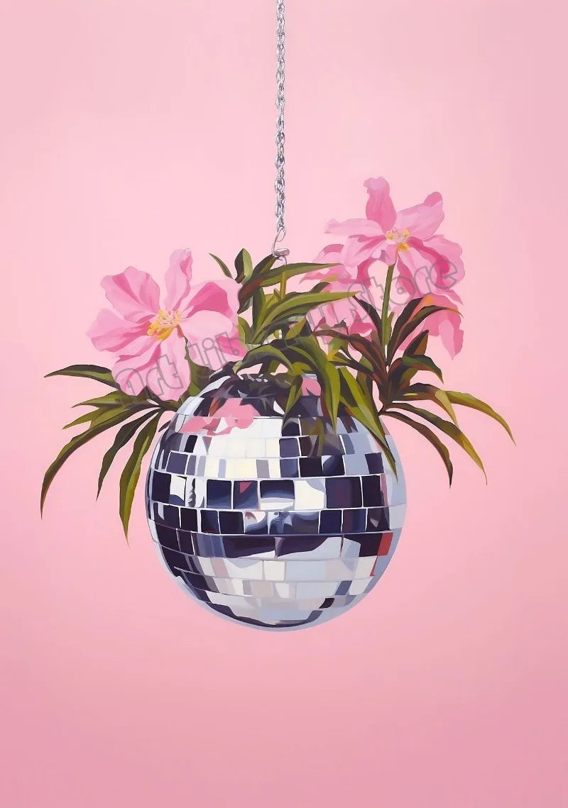 affiche créative de boule disco rétro abstraite pour décoration murale