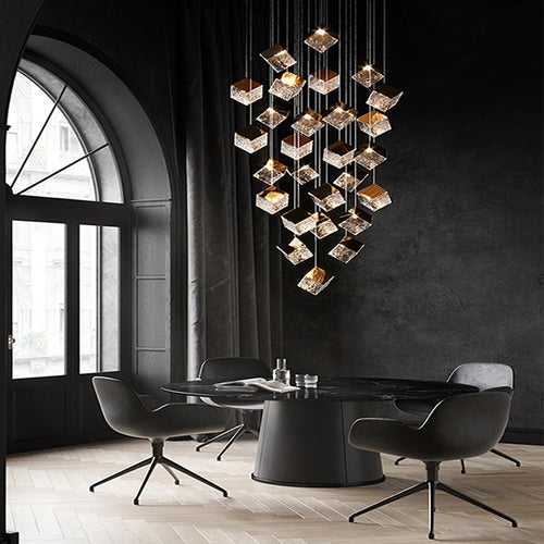 Modern cubic design villa pendant lights, Nordic living room, hotel lobby lights, restaurant, bar interior decoration lights