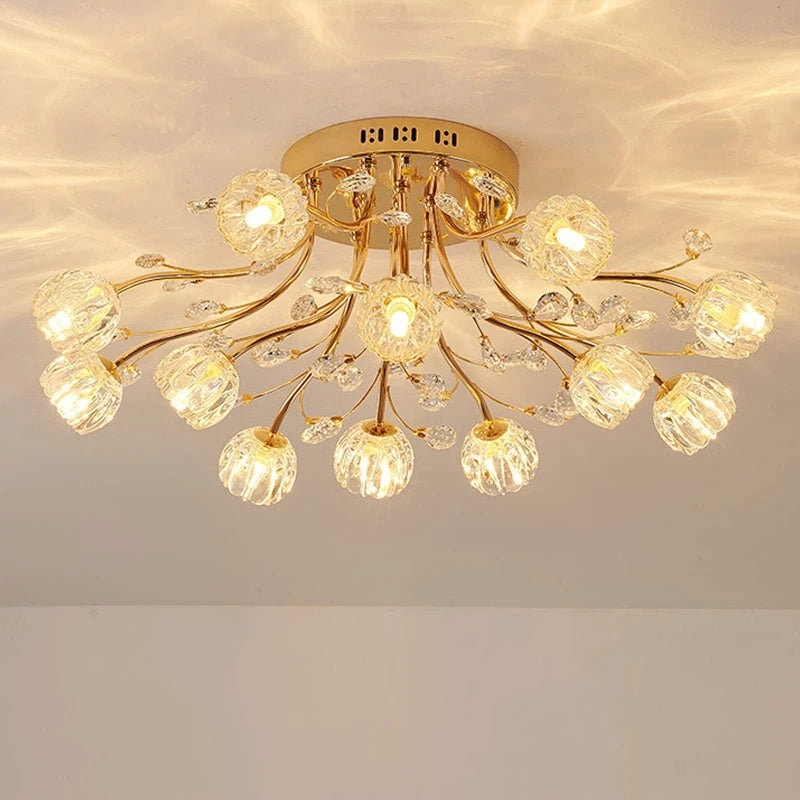 lustre nordique de luxe en cristal fleur verre led décoratif - vue 2 sur 9