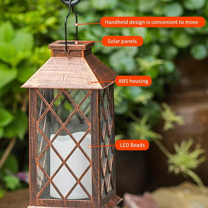 Lampe LED solaire européenne rétro électronique bougie lanterne crépuscule à l'aube lampe décorative solaire pour intérieur extérieur jardin terrasse - vue 4 sur 9