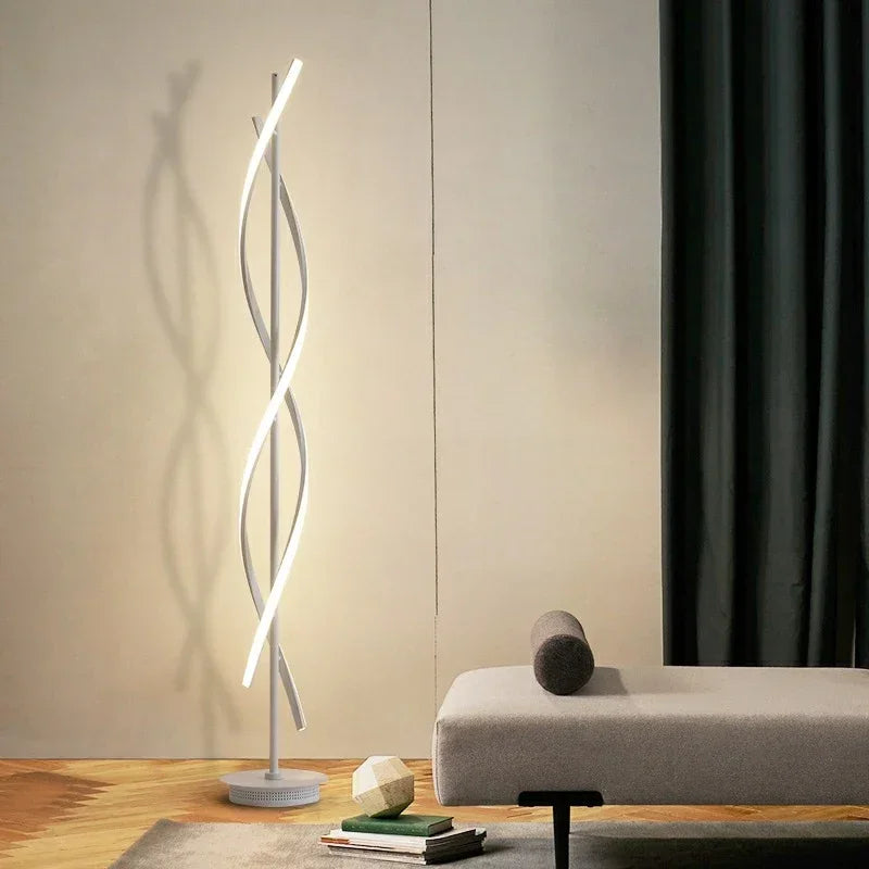 Lampadaire LED moderne en spirale en aluminium pour canapé à côté de la chambre à coucher salon décoration intérieure verticale salle d'étude chevet maison lumière - vue 6 sur 8