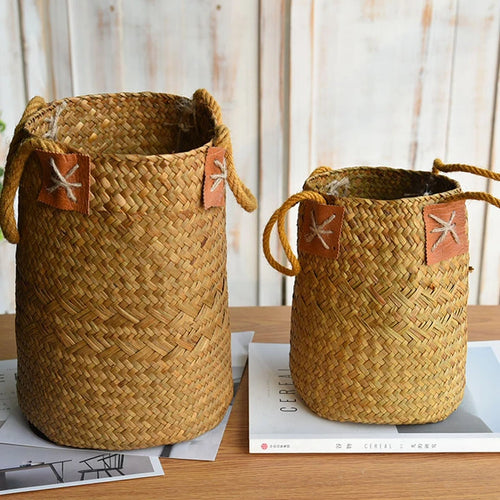 panier de rangement en jonc de mer naturel pour décorations variées