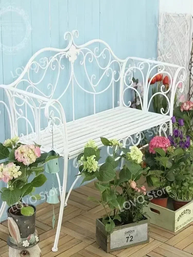 banc de jardin fer forgé table et chaises extérieur
