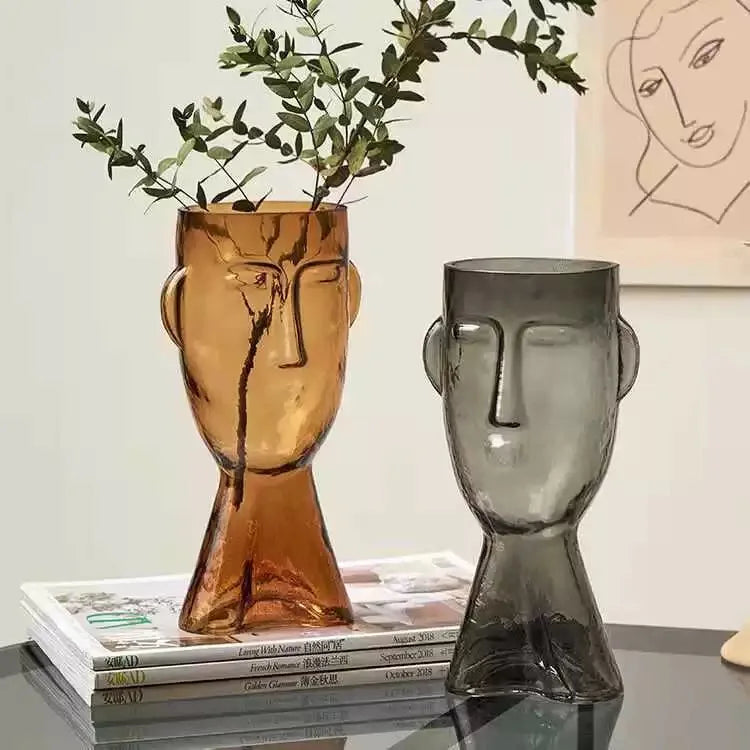 vase en verre visage humain abstrait pour fleurs décoratives modernes - vue 5 sur 9