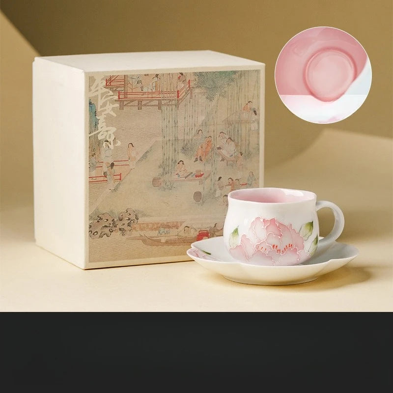 Ensemble tasse thé porcelaine style chinois avec soucoupe
