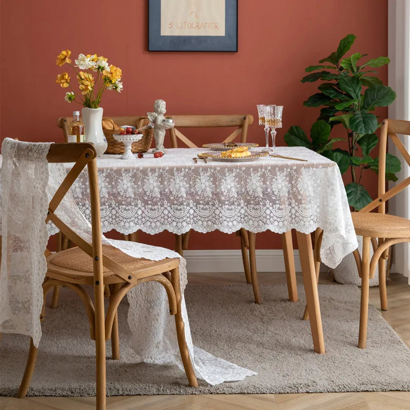 Chemin de table dentelle florale beige style bohème - vue 3 sur 7