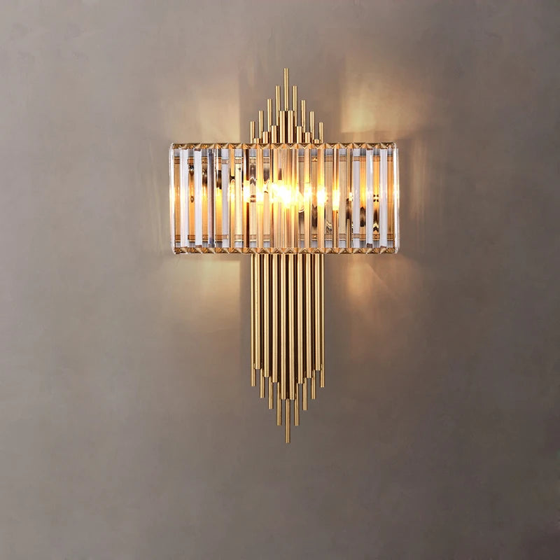 applique murale design en cristal et acier inoxydable doré - vue 3 sur 23