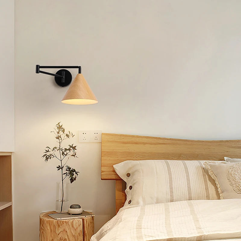applique murale rotative en bois avec bras pivotant réglable - vue 5 sur 18