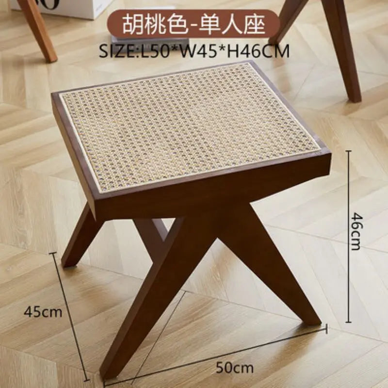 tabouret en rotin véritable style nordique pour changer de chaussures - vue 8 sur 14