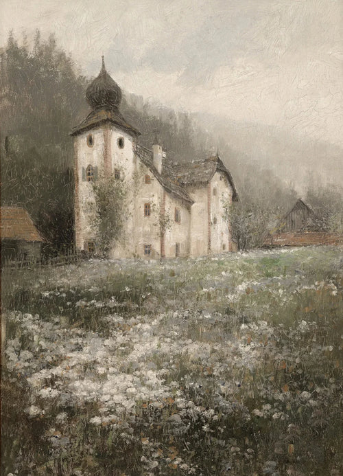 peinture vintage campagne printanière art mural fleurs sauvages décoration intérieure