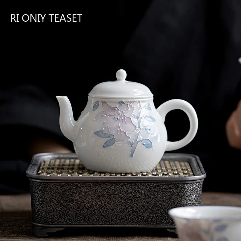 Théière céramique chinoise motifs floraux peints main 160ml
