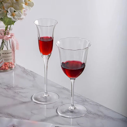 Verres à vin cristal rétro motifs floraux rayures