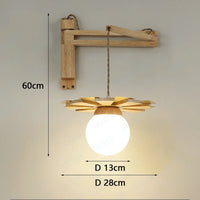 Applique murale suspendue en bois nordique avec bras oscillant applique murale LED pour chevet salon étude couloir abat-jour en verre blanc laiteux