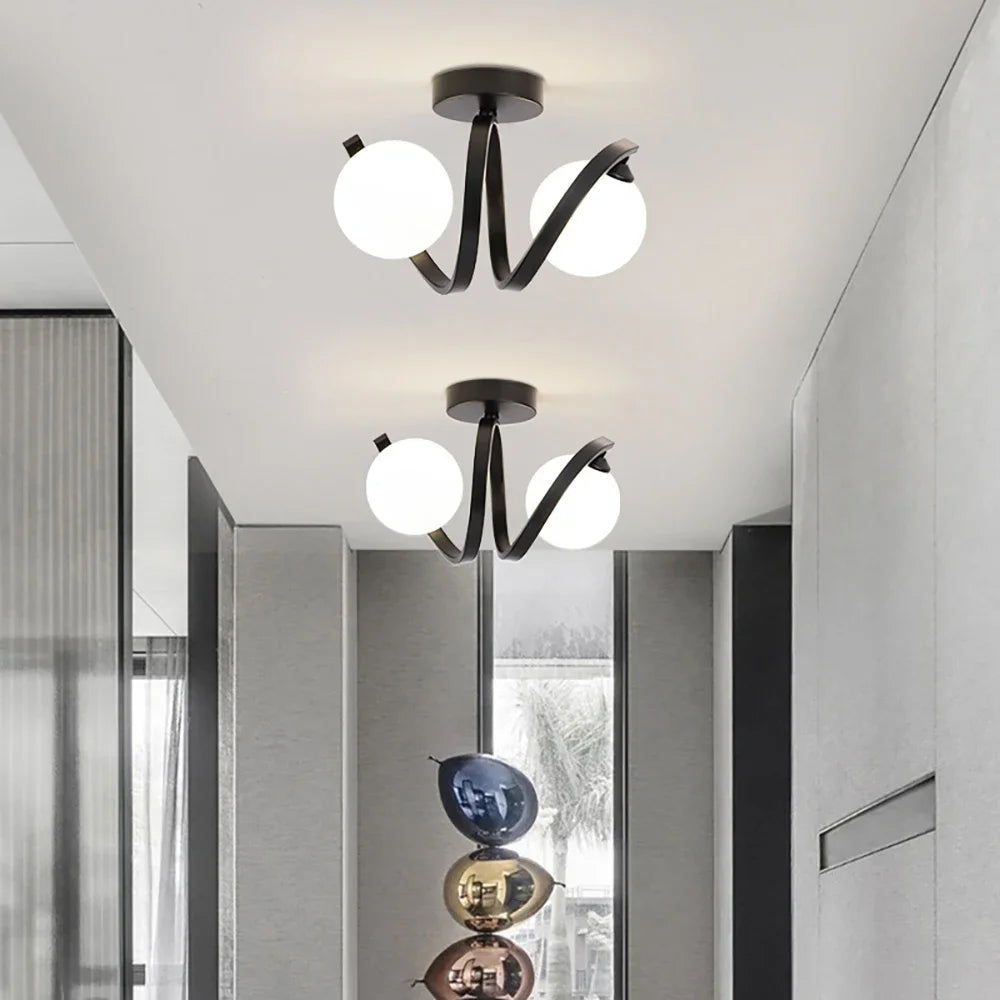 Plafonnier Verre moderne nordique or Double tête éclairage couloir - vue 6 sur 8