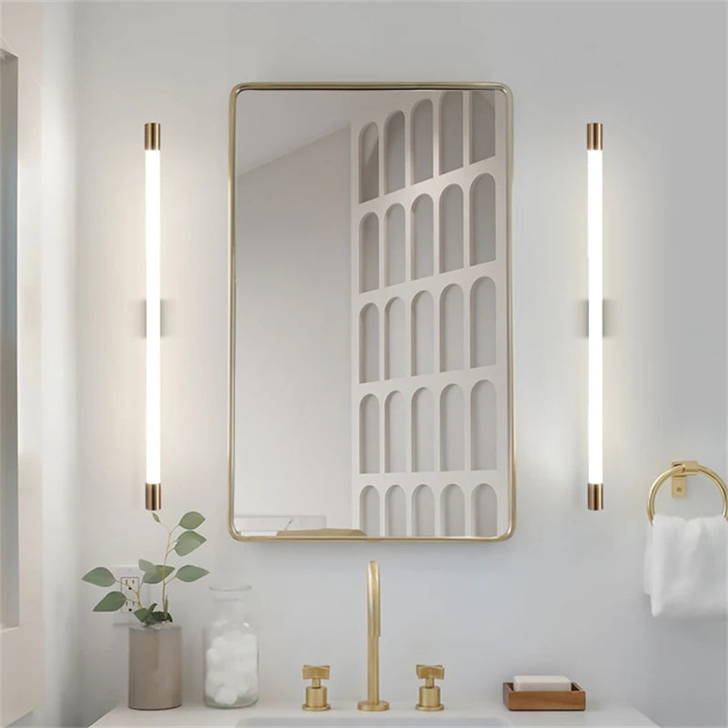 applique murale nordique led long miroir rond décoration villa - vue 5 sur 16