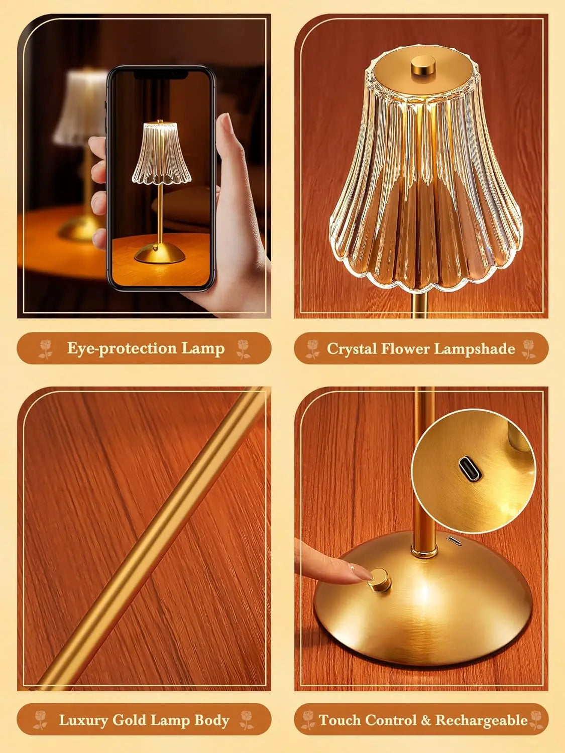 lampe de bureau tactile rechargeable sans fil pour lecture et décoration - vue 7 sur 7