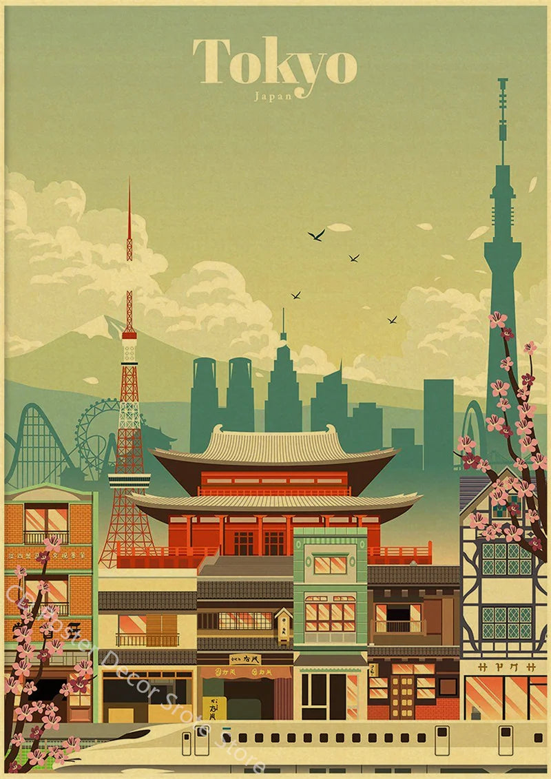 Affiche vintage des villes du monde architecture et monuments