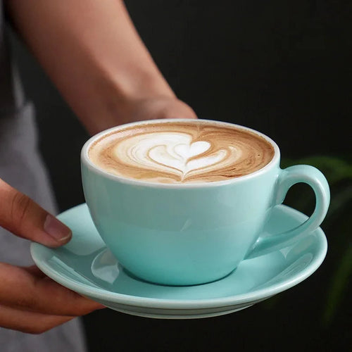 Service café céramique style barista avec soucoupe