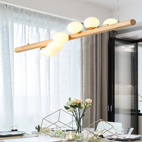 LED longue suspension en bois lumières moderne boule de verre lustre Art Design Luminaire en bois G9 suspension pour éclairage de salle à manger