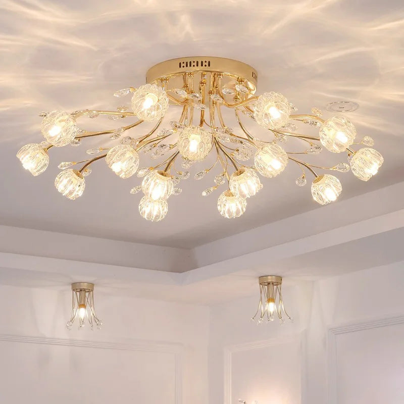 lustre nordique de luxe en cristal fleur verre led décoratif - vue 3 sur 9