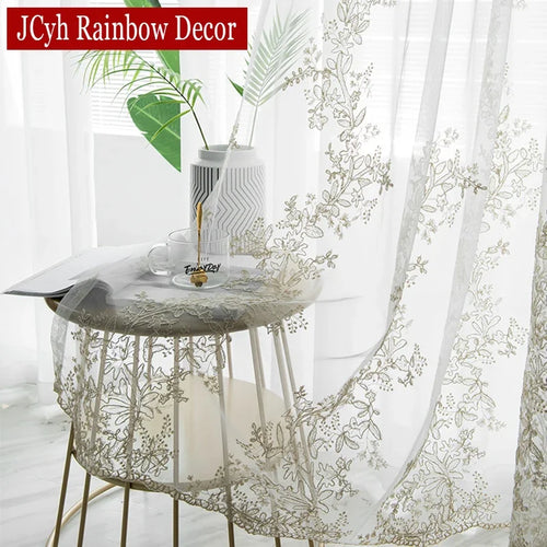 Voilage tulle brodé floral élégant pour salon chambre
