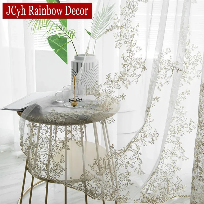 Voilage tulle brodé floral élégant pour salon chambre - vue 3 sur 7