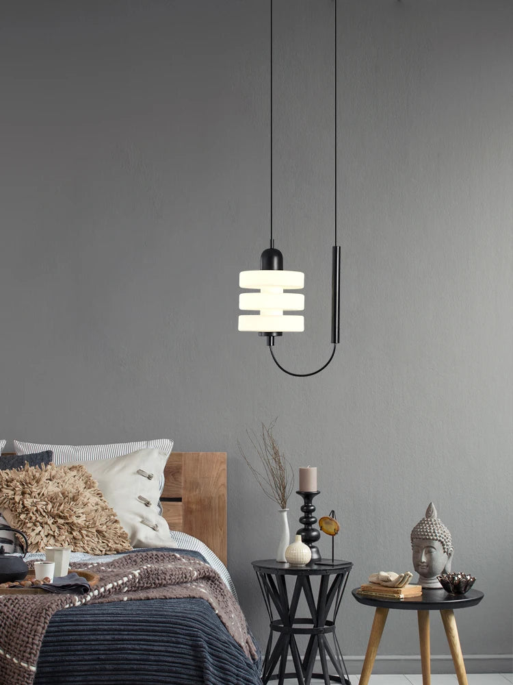 lustre en verre noir et blanc design moderne élégant - vue 5 sur 7