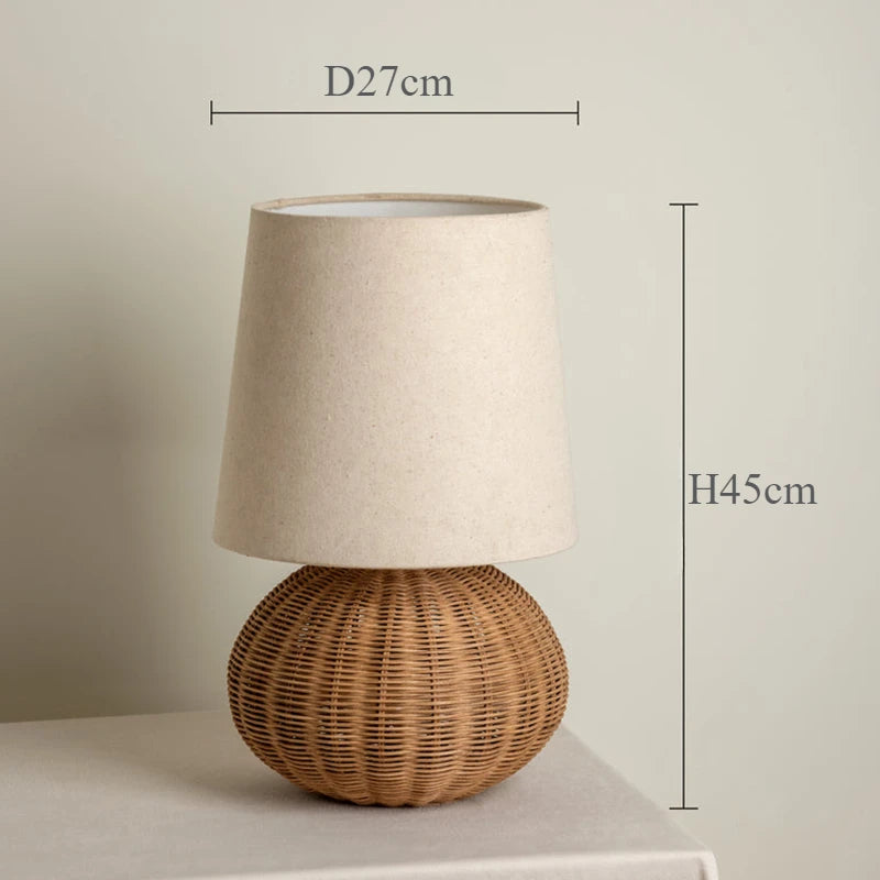 lampadaire en rotin avec abat-jour tissu et lumières led décoratives - vue 11 sur 11
