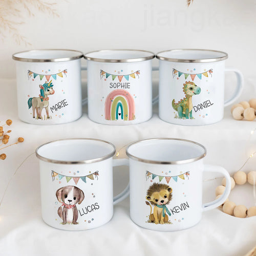 Mug enfant personnalisé animal cartoon émail avec anse