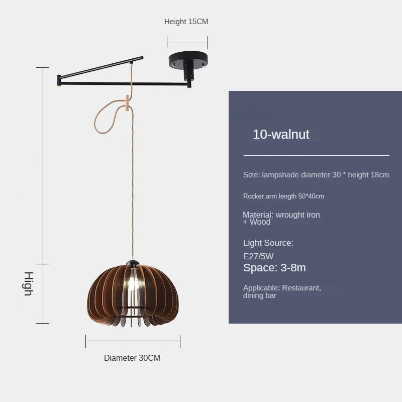 lustre moderne à led créatif avec bras rétractable en bois artistique - vue 16 sur 16