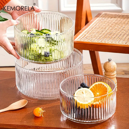 Bol en verre rayé design pour salades desserts