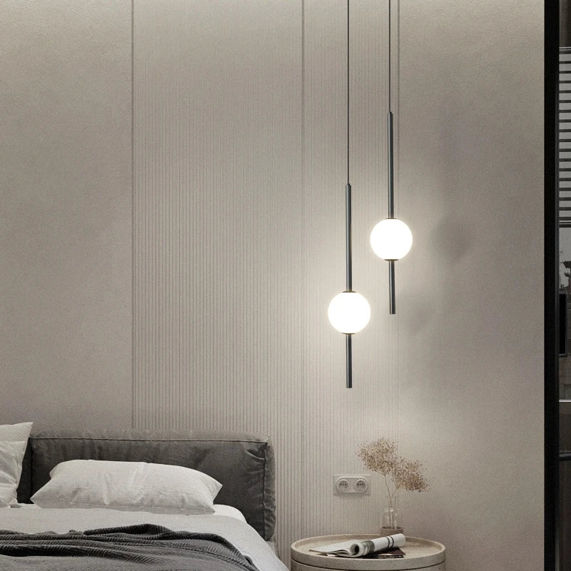 Nordique LED simple boule de verre lustre chambre chevet longue ligne lampes suspendues restaurant moderne décoration intérieure lampe lustre - vue 4 sur 10