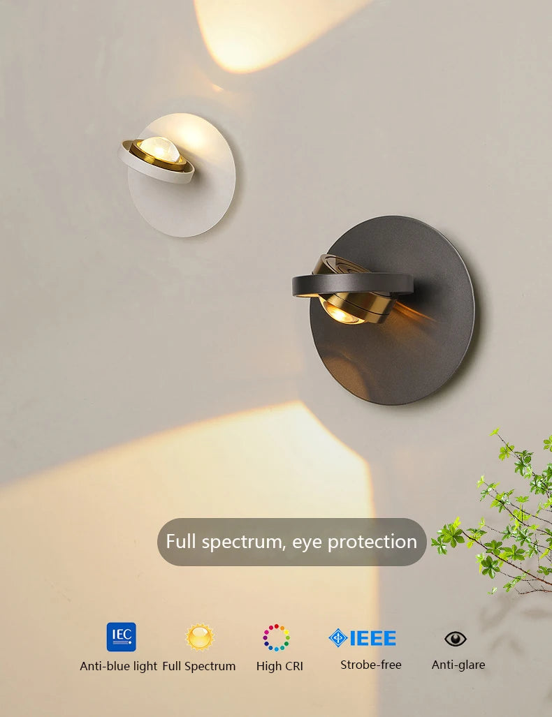 applique murale scandinave minimaliste rotative avec lumières led - vue 5 sur 10