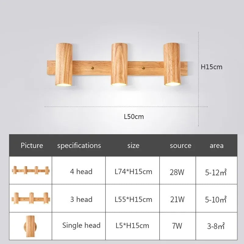 Lampe de chevet nordique LED multi-têtes en noyer - vue 7 sur 12