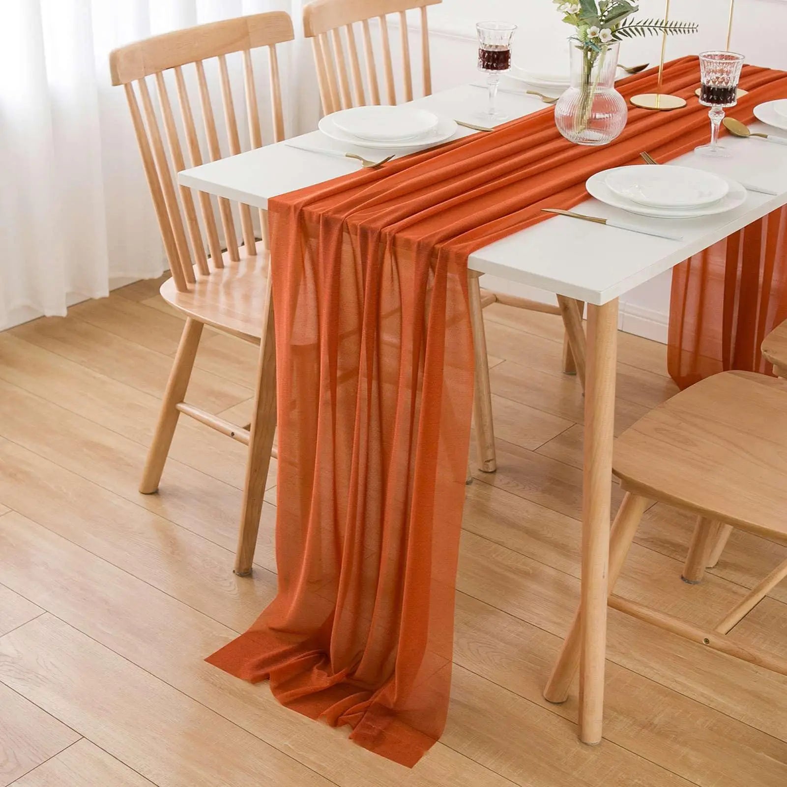 Chemin de table mousseline bohème transparent mariage décoration - vue 3 sur 7
