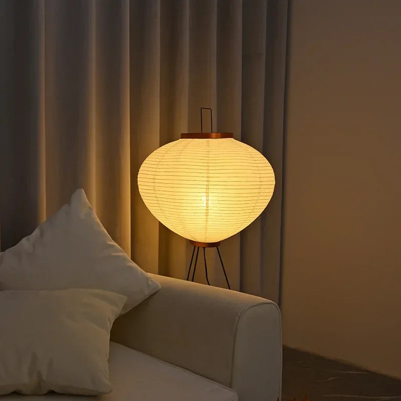 lampadaire design japonais en papier de riz avec trépied - vue 9 sur 8