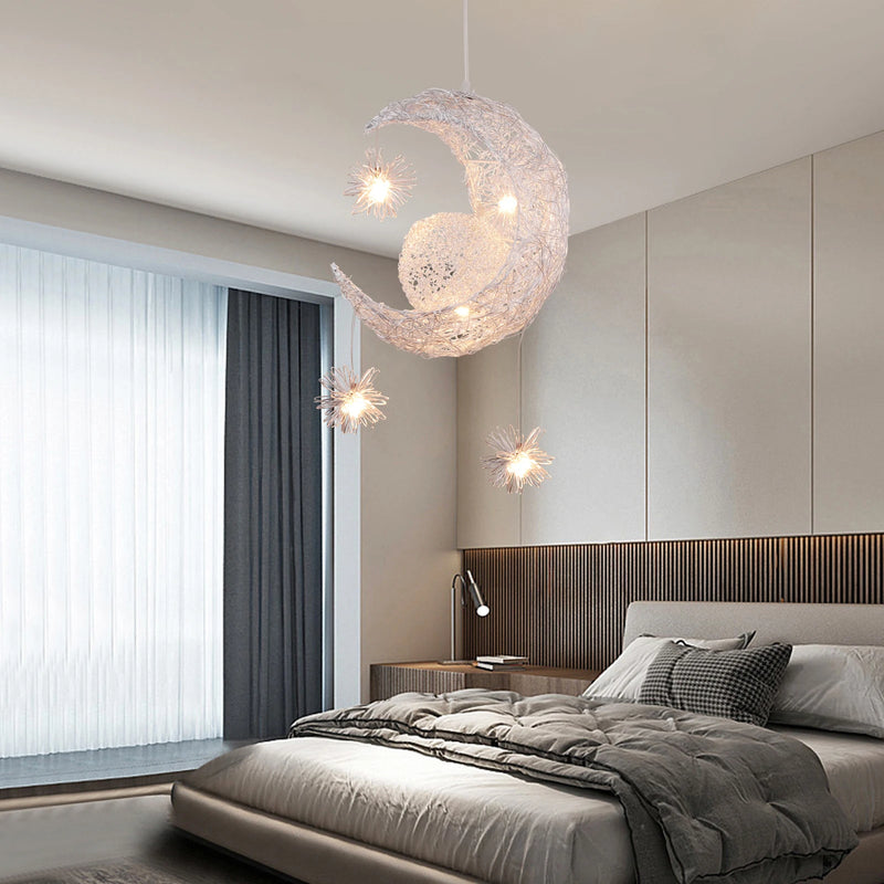 lampe suspendue créative en forme d'étoile et de lune led