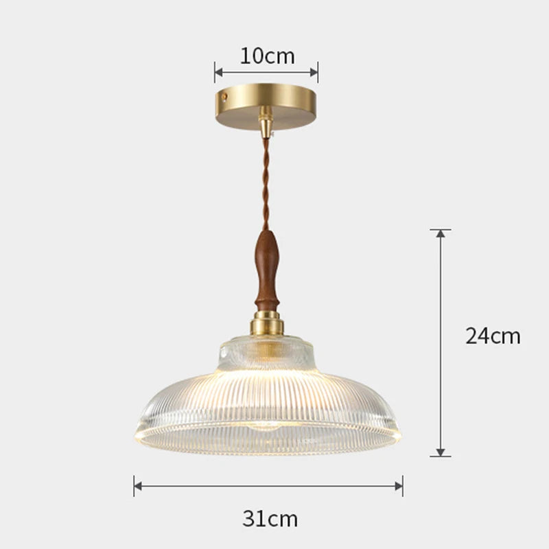 Suspension en verre pour salle à manger lustre d'îlot de cuisine moderne cuivre/bois Art Suspension lampe suspendue E27 Luminaire - vue 5 sur 10
