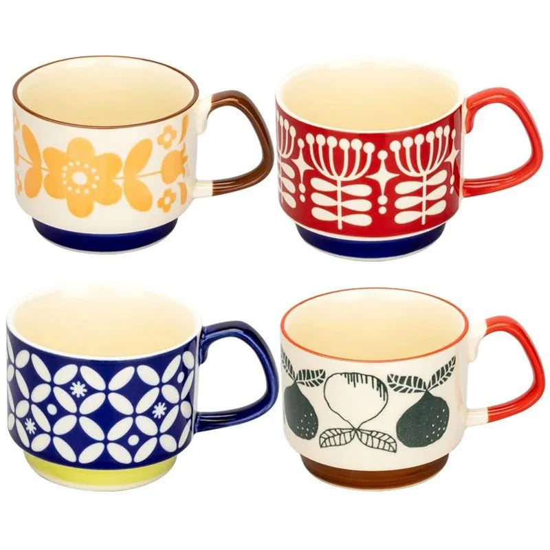 Ensemble tasses japonaises motifs floraux style retro ceramique - vue 7 sur 7