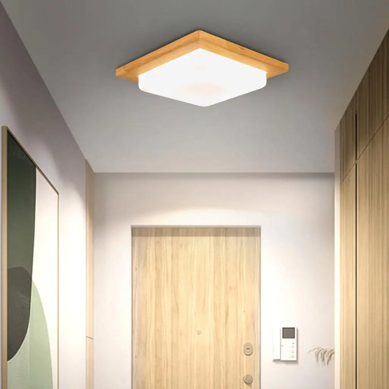 plafonnier carré moderne en bois avec leds design créatif